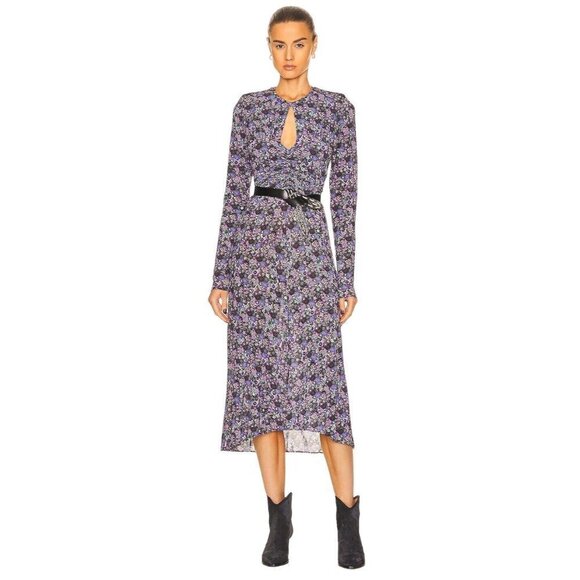 Isabel Marant Jinelima Floral Fluid Dress in Ultra Violet 36 2-4 New Womens Long - Picture 1 of 16